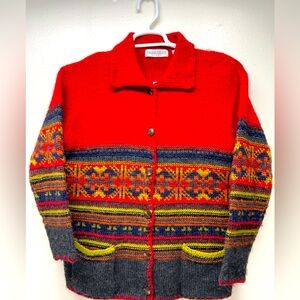 Vintage Valerie Stevens Red Cardigan Sweater 100% Wool Women’s Size S